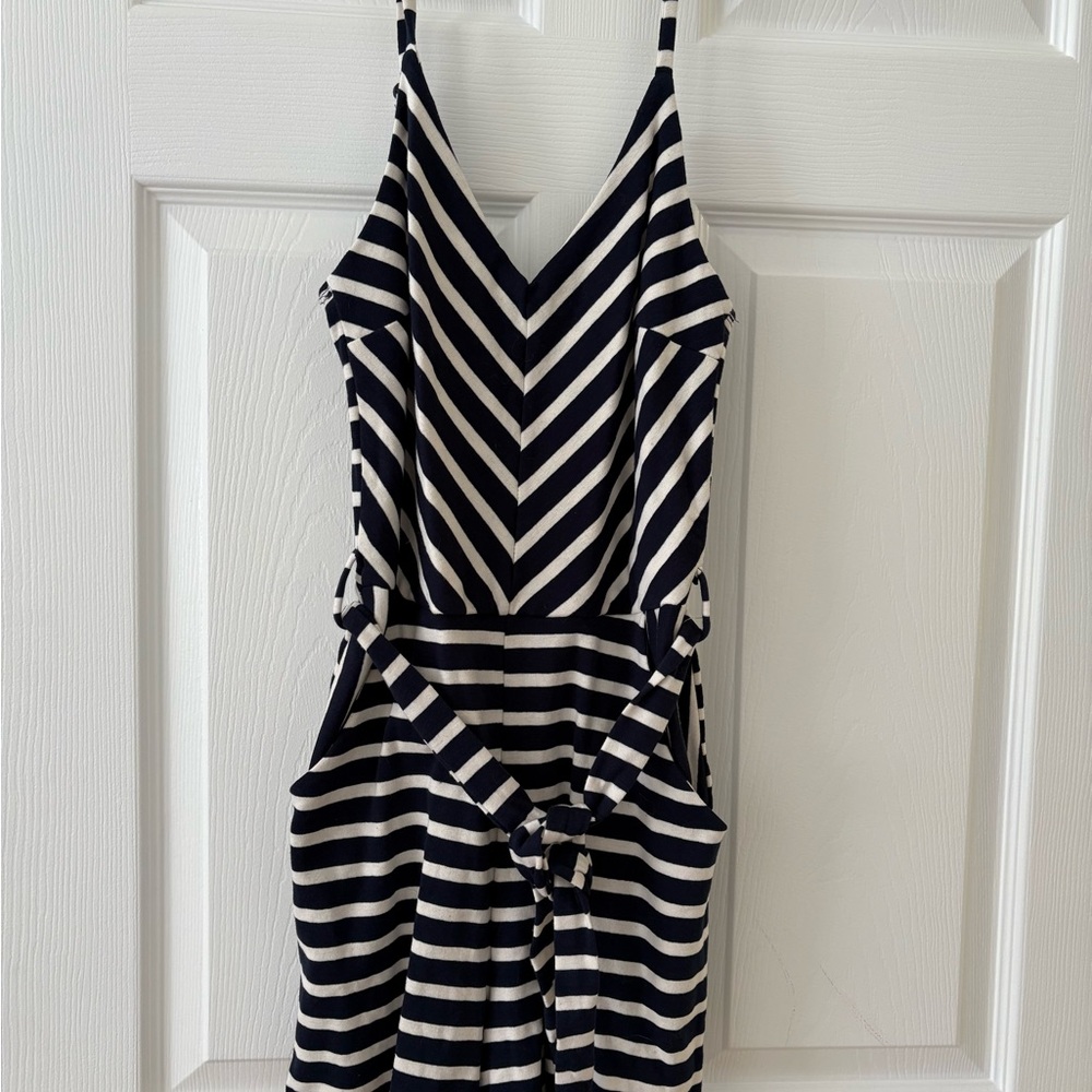 Monteau Navy and Cream Striped Romper